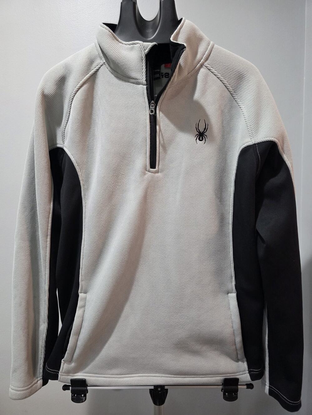 Spyder Mens XL Quarter Zip Pullover Gray Black Fleece Lined Outdoor Sweater